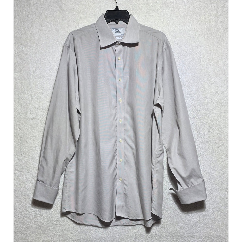 Charles Tyrwhitt Men's Non Iron Slim Fit Dress Shirt Grey Micro Stripe 17/35